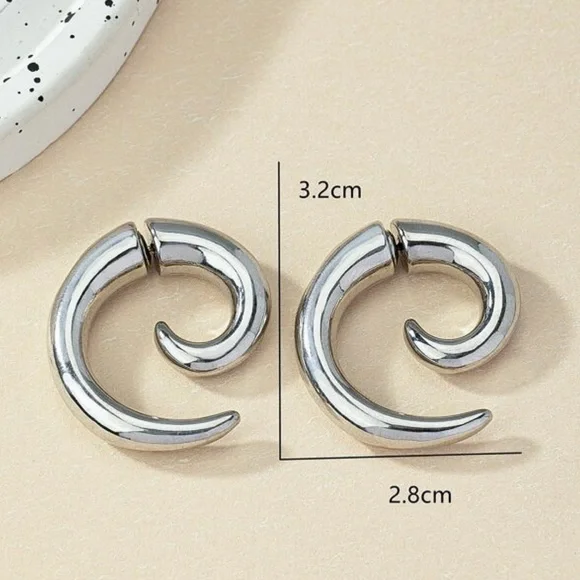 Any 4/$25! Large Silver Pierced Swirl Gauge-look Earrings - Picture 4 of 6